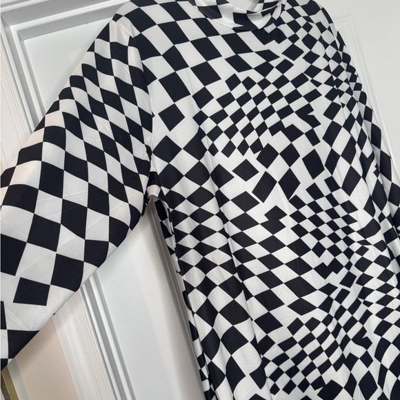 Checkerboard Long Sleeve Lightweight Mock Neck Maxi Dress, Sz 3XL - Picture 3 of 6